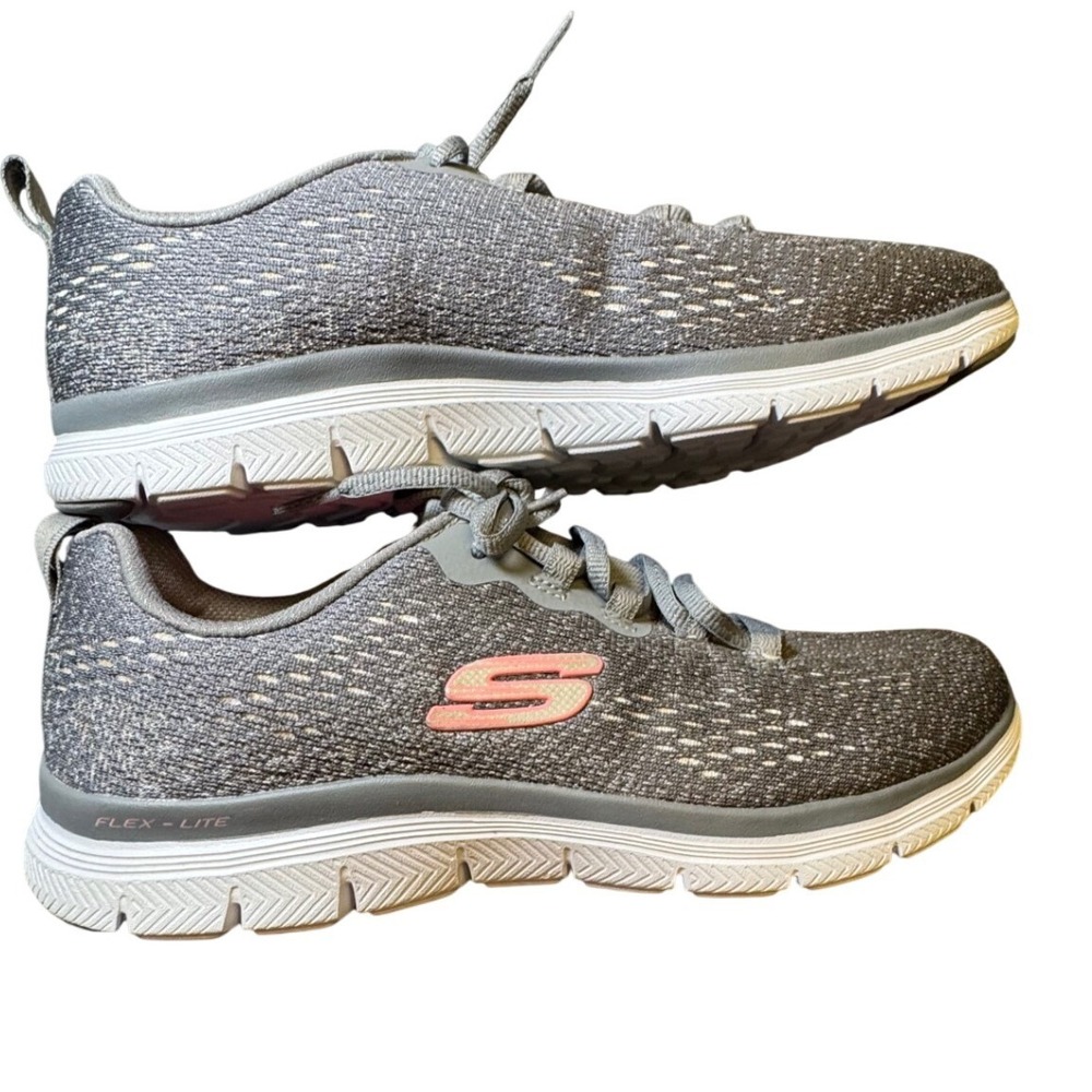 Skechers Flex Lite Womens Gray Pink Memory Foam Running Shoes 149301 Size 8.5